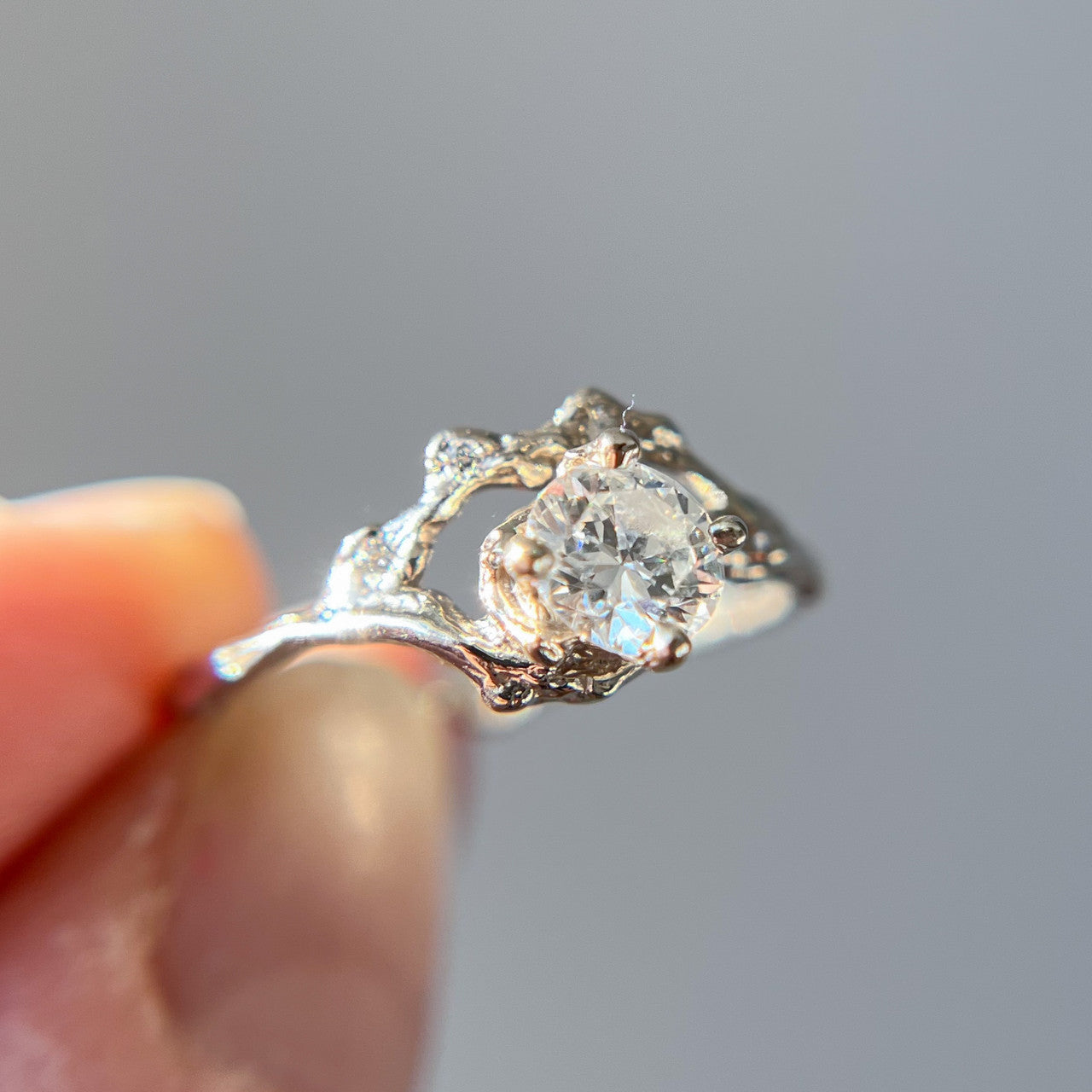14K White Gold Demi Naples Moissanite Half Halo Ring