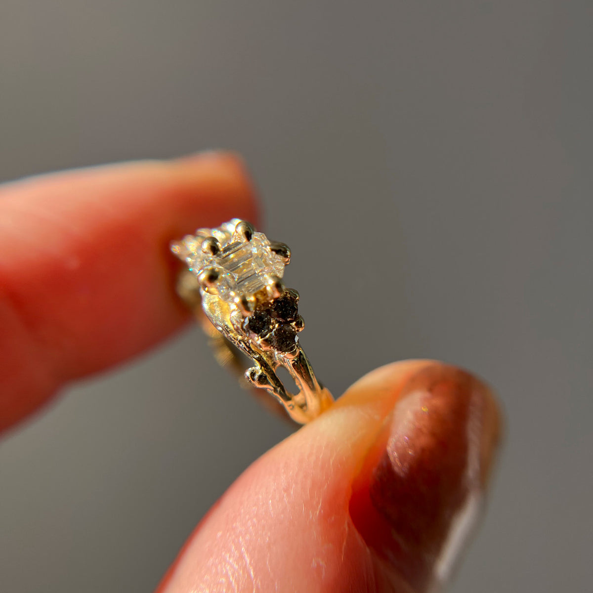 One of a Kind Feyre Emerald Cut Diamond Cluster Ring by Olivia Ewing Jewelry