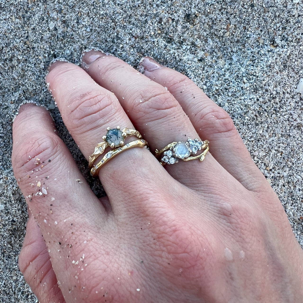 14K Yellow Gold Feyre Rose Cut Diamond Cluster Ring by Olivia Ewing Jewelry