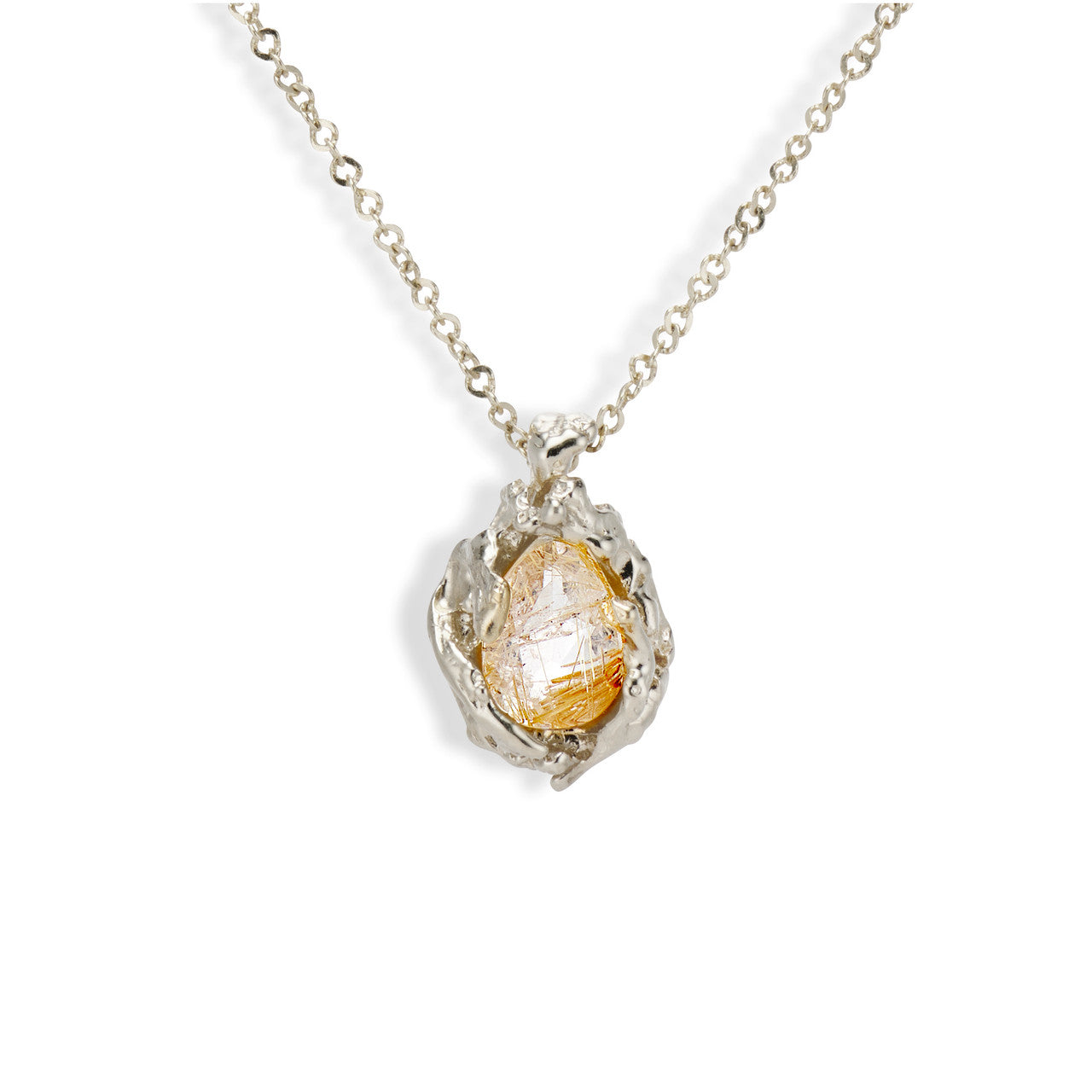 14K white gold teardrop quartz necklace by Olivia Ewing Jewelry