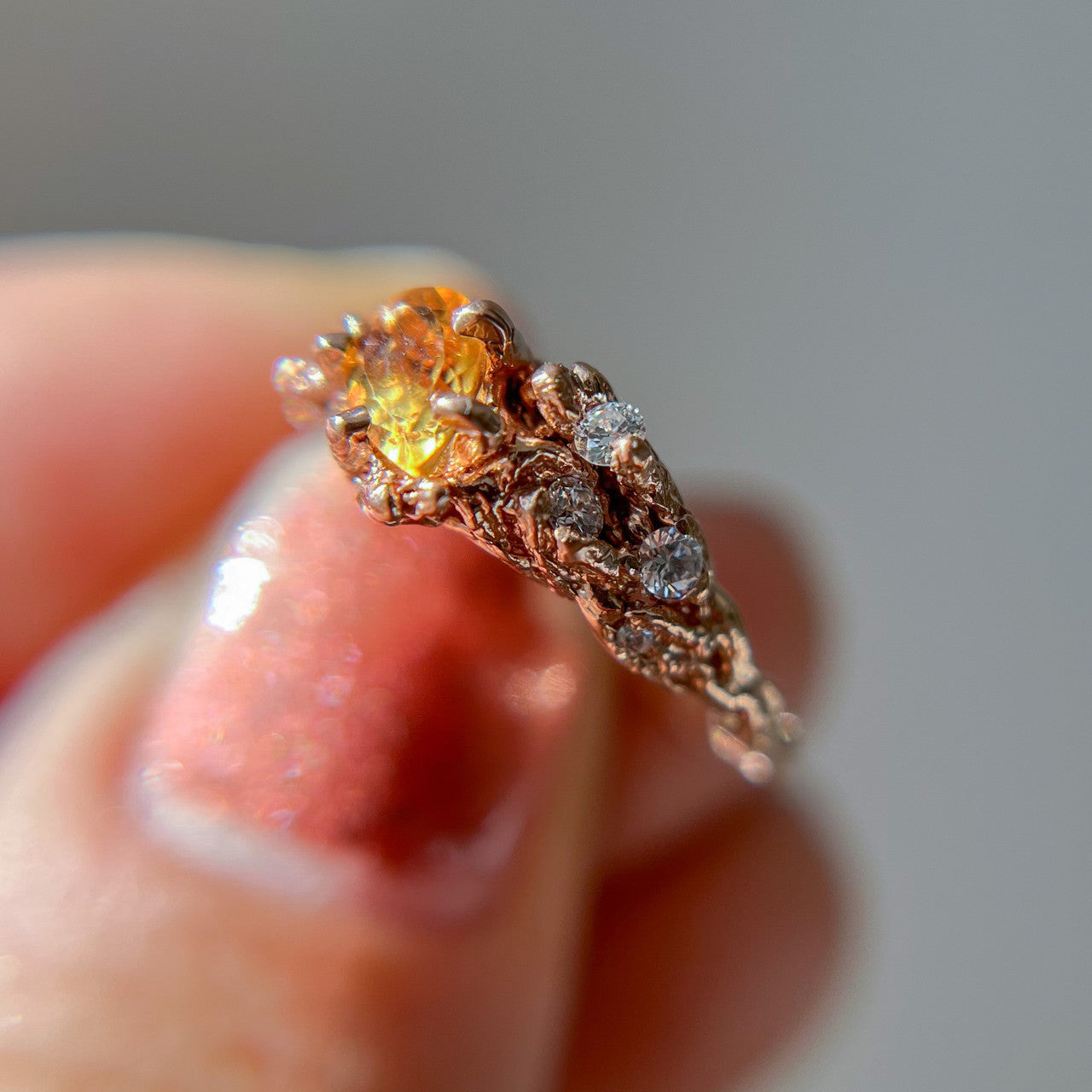 14K Rose Gold Juniper Citrine & Diamond Cluster Ring