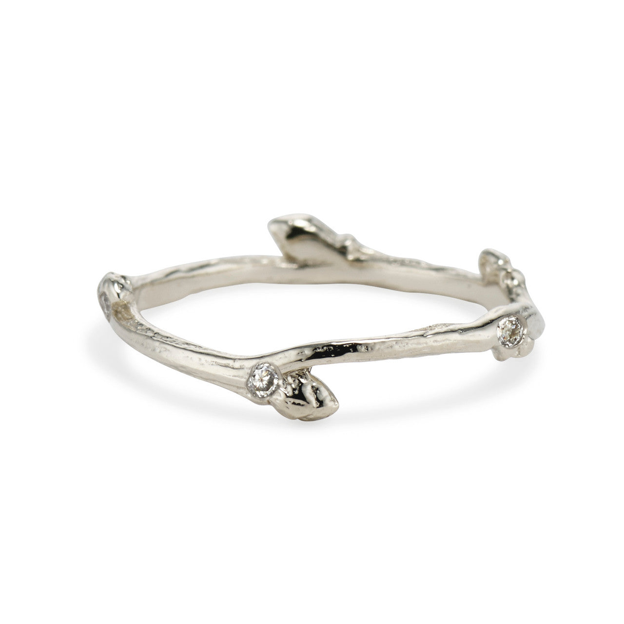 Twig inspired wedding band in 14K white gold by Olivia Ewing Jewelry