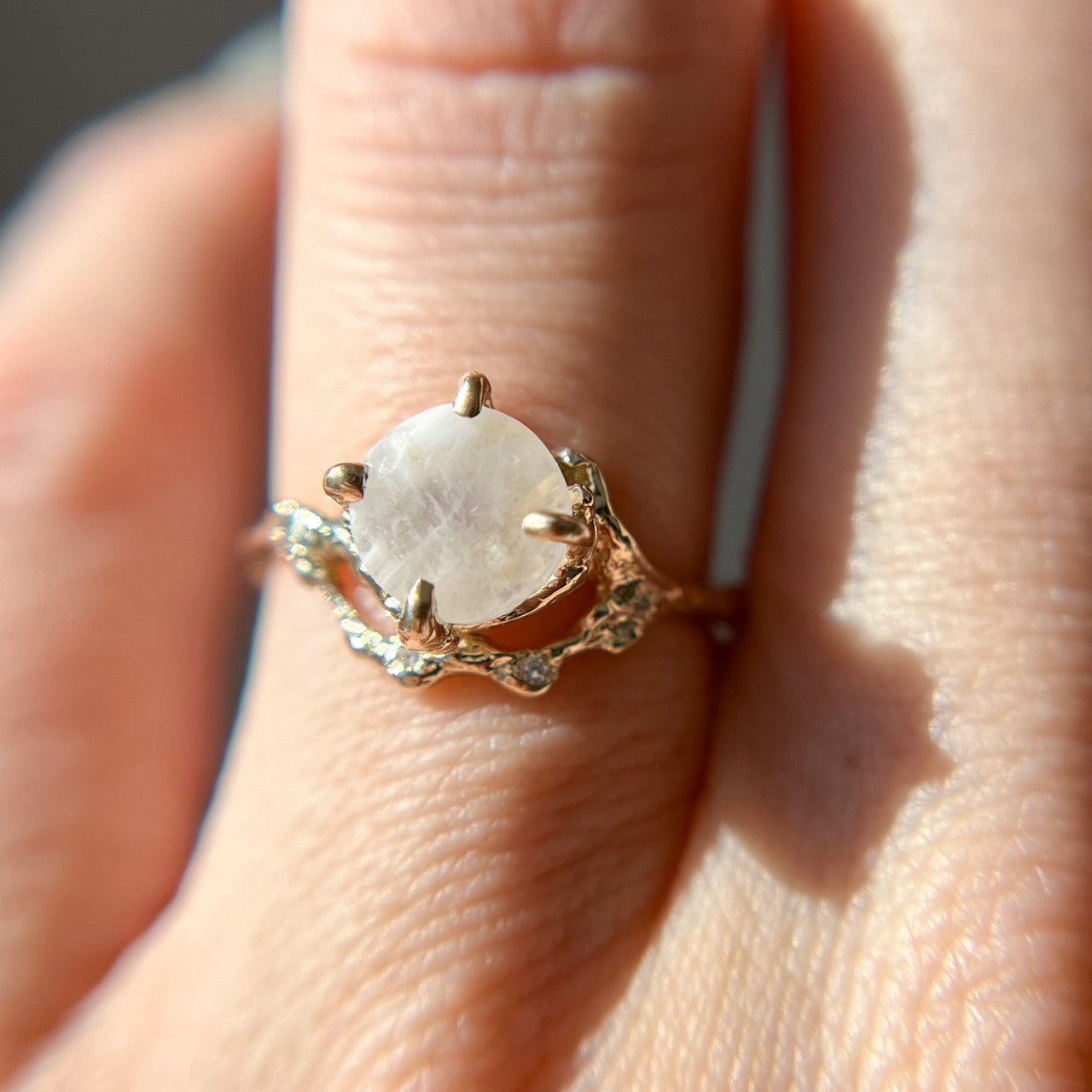 14K Yellow Gold Naples Moonstone Half Halo Ring by OLIVIA EWING Jewelry