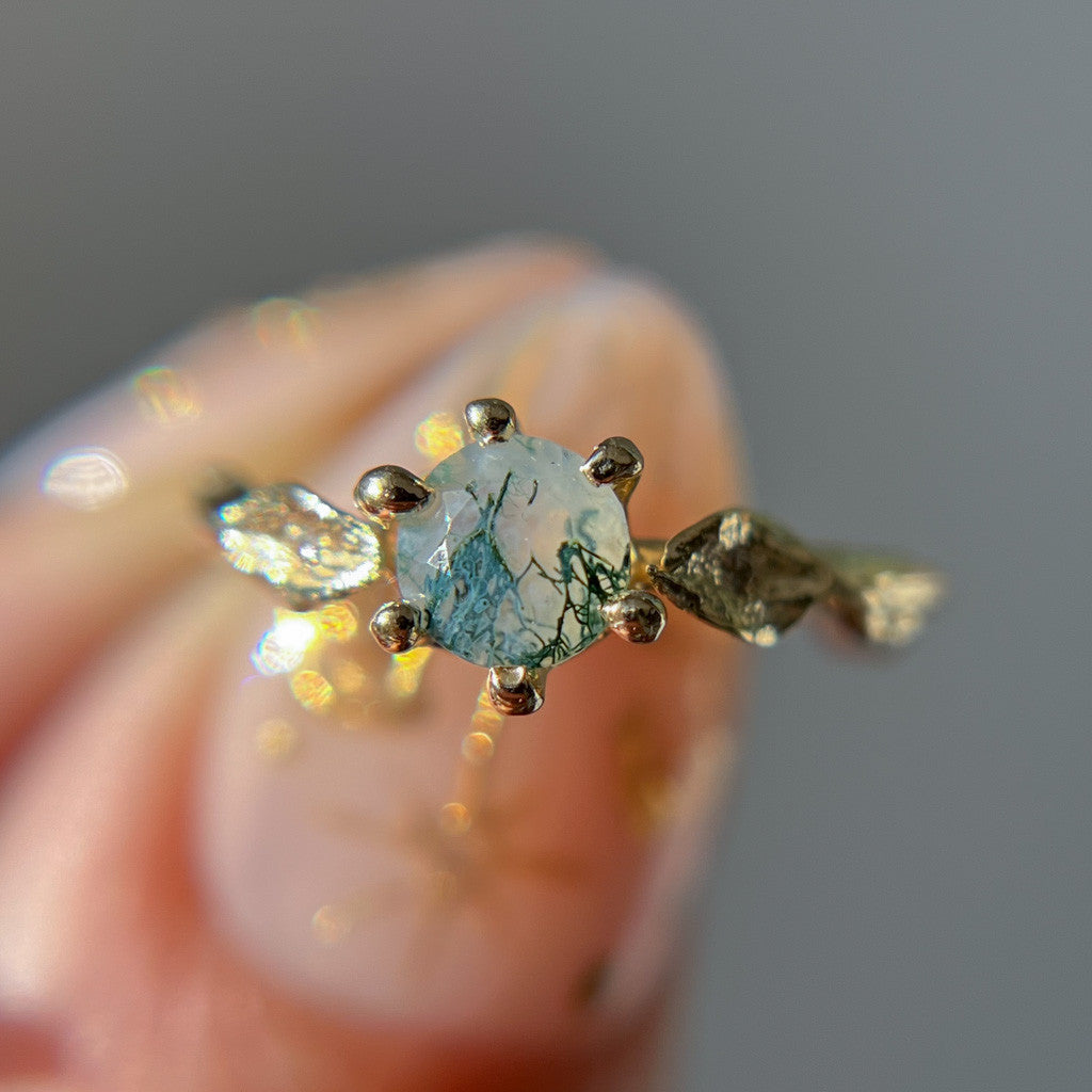 Flora Moss Agate Solitaire Ring