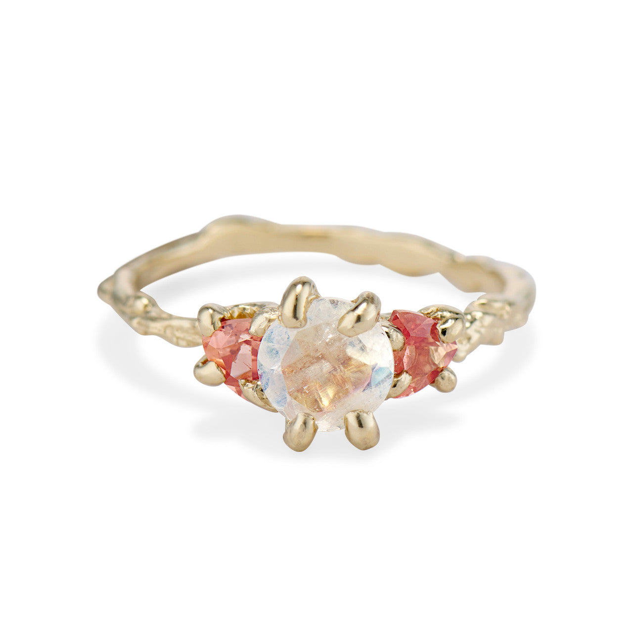 Naples Moonstone Three Stone Ring with Oregon sunstone by Olivia Ewing Jewelry