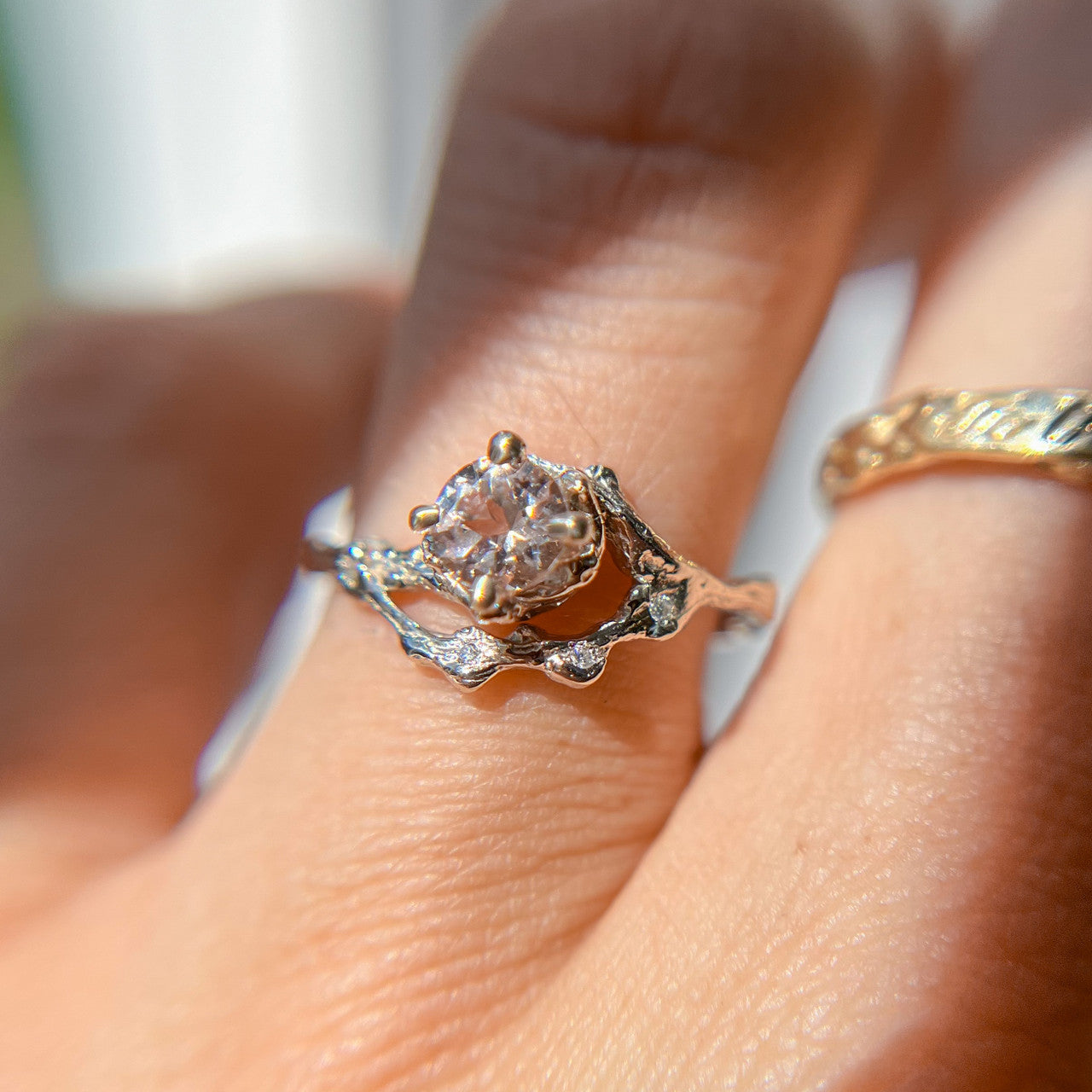 14K White Gold Naples Morganite Half Halo Ring