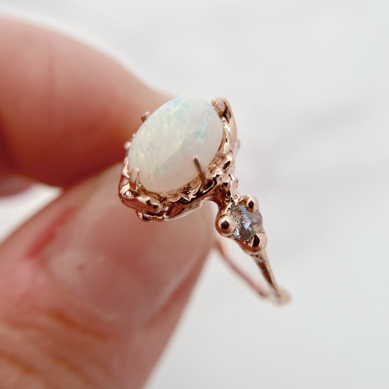 14K Rose Gold Naples Opal Trio Ring by Olivia Ewing Jewelry