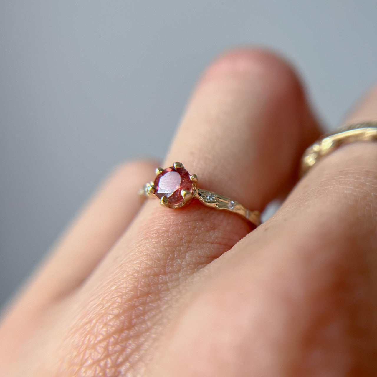 14K Yellow Gold Bluebell Oregon Sunstone Solitaire Ring by Olivia Ewing Jewelry