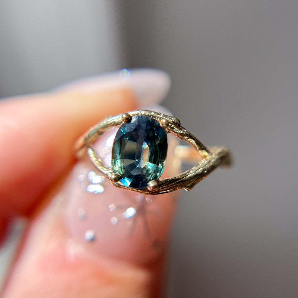 14K Yellow Gold Unity Oval Montana Sapphire Solitaire Ring