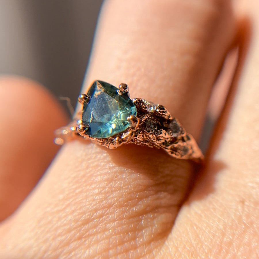 14K Rose Gold Juniper 1.14ct Pear Cut Montana Sapphire Cluster Ring