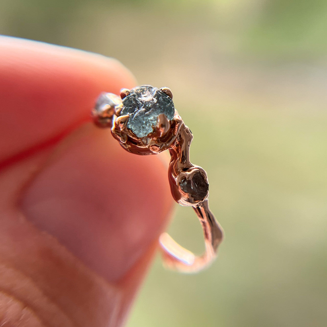 14K Rose Gold Demi Naples Rough Montana Sapphire Trio Ring