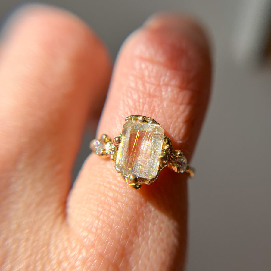 14K Yellow Gold Naples Rutilated Quartz Trio Ring