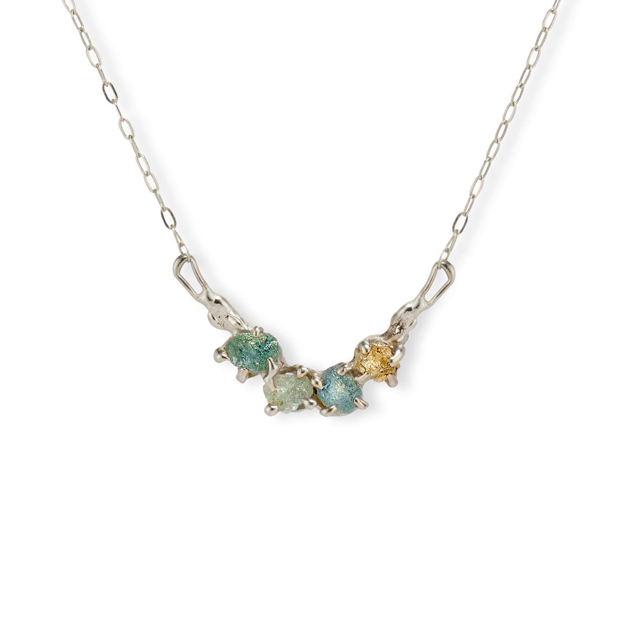 White Gold Garland Rough Montana Sapphire necklace by Olivia Ewing Jewelry