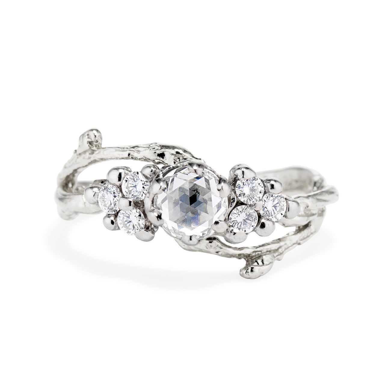 Platinum seven diamond unique engagement ring by Olivia Ewing Jewelry