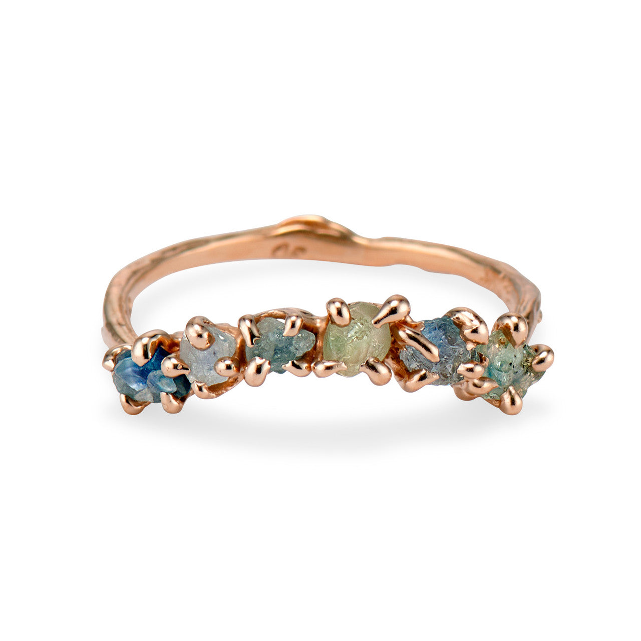 14K rose gold rough Montana Sapphire Garland Ring by Olivia Ewing Jewelry