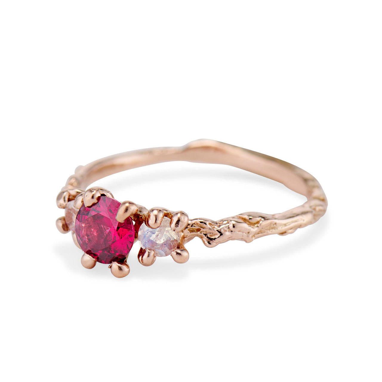 Naples Garnet and Moonstone Three Stone Ring - Ready To Ship