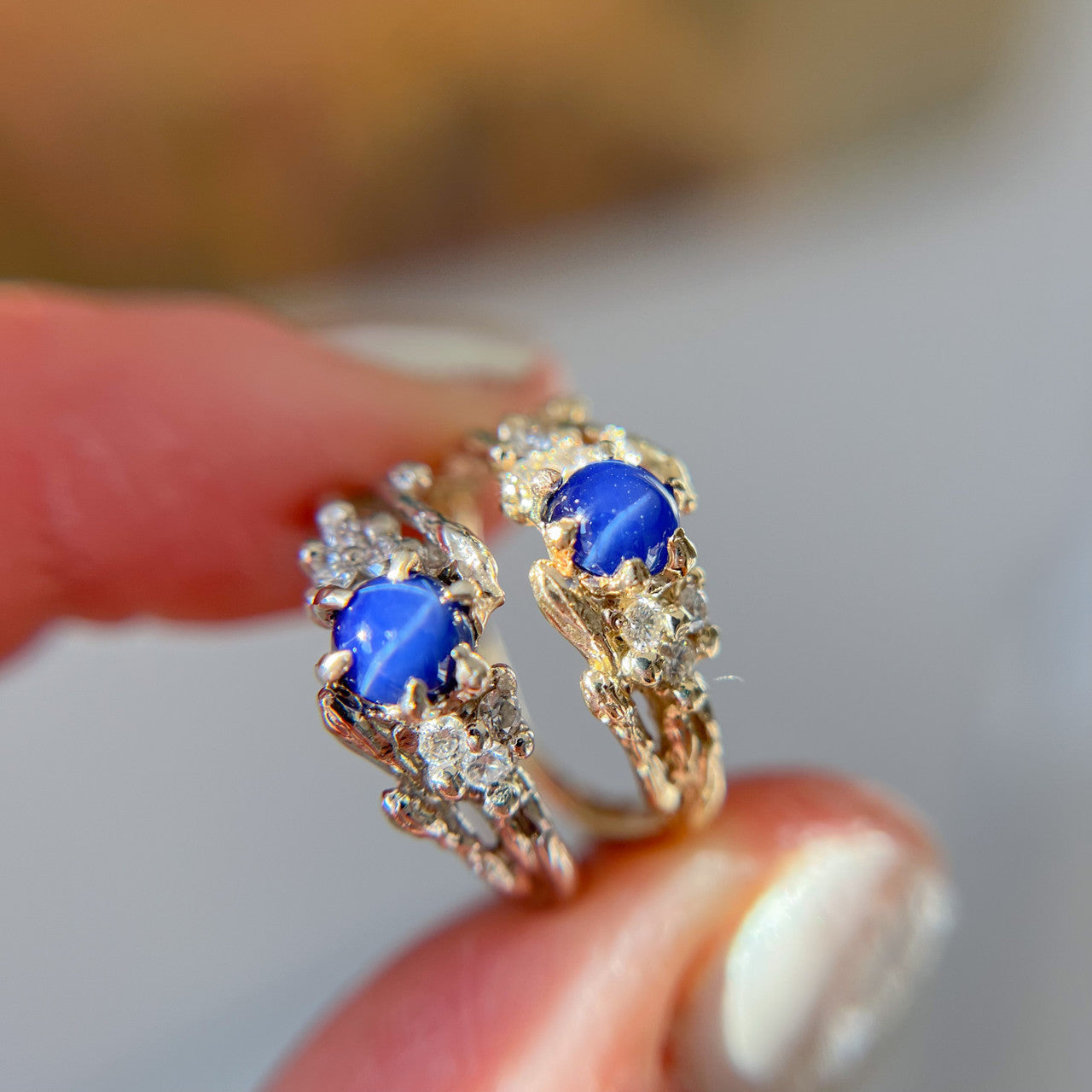 14K Yellow Gold Feyre Star Sapphire Cluster Ring by Olivia Ewing Jewelry
