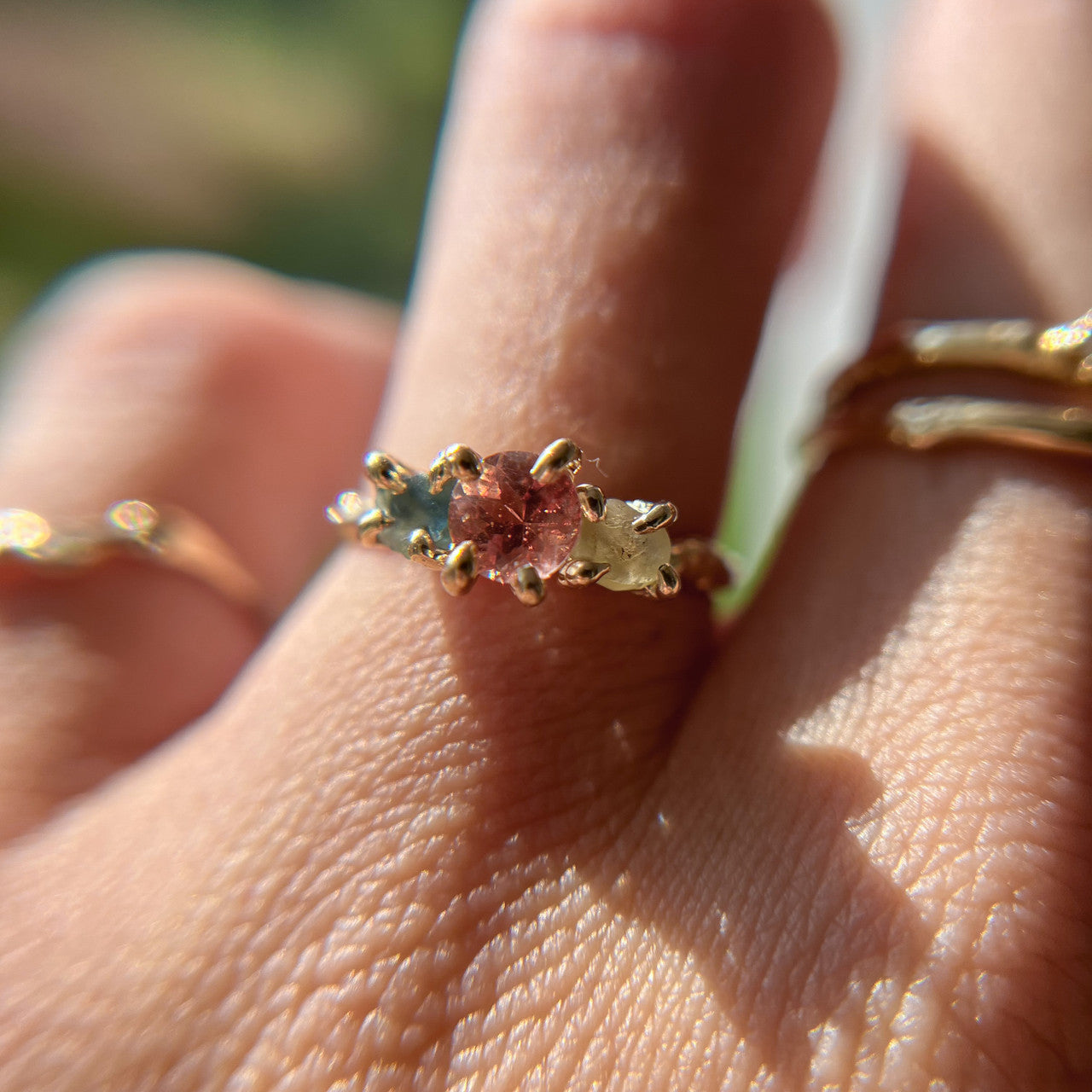 Naples Oregon Sunstone Three Stone Ring