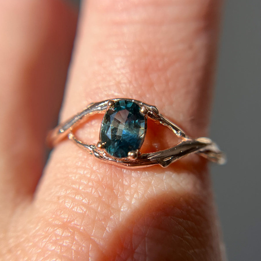 14K White Gold Unity Oval Montana Sapphire Solitaire Ring