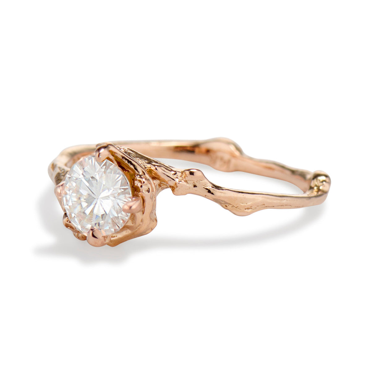 White sapphire twig engagement ring by Olivia Ewing Jewelry