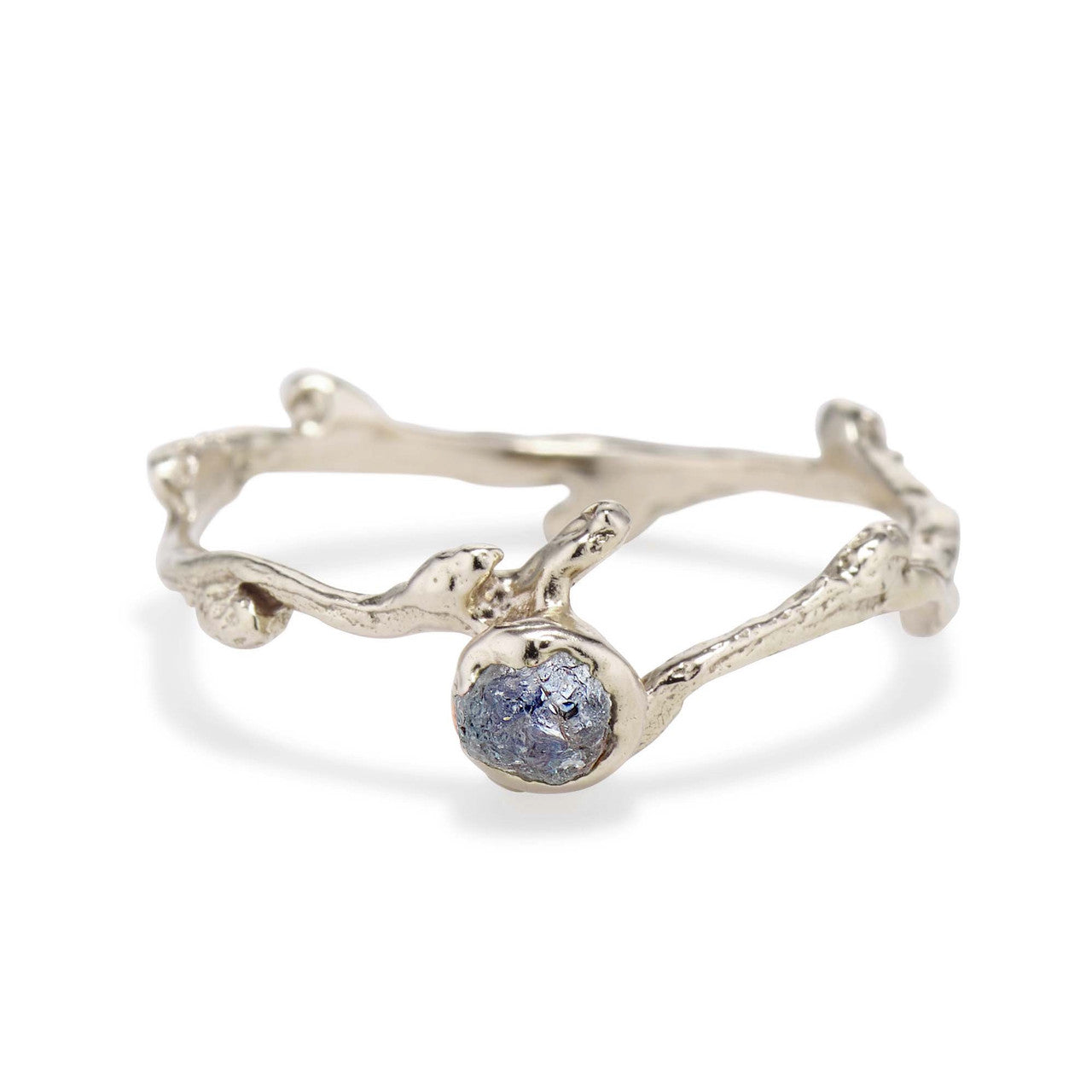 14K white gold rough Montana sapphire engagement ring by Olivia Ewing Jewelry
