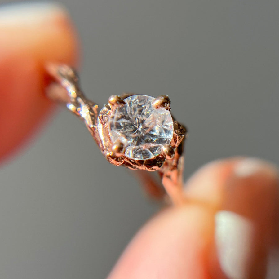 14K Rose Gold Demi Naples White Sapphire Solitaire Ring