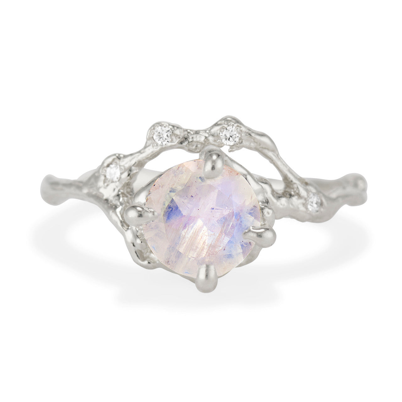 14K white gold Naples Moonstone Half Halo Ring by Olivia Ewing Jewelry