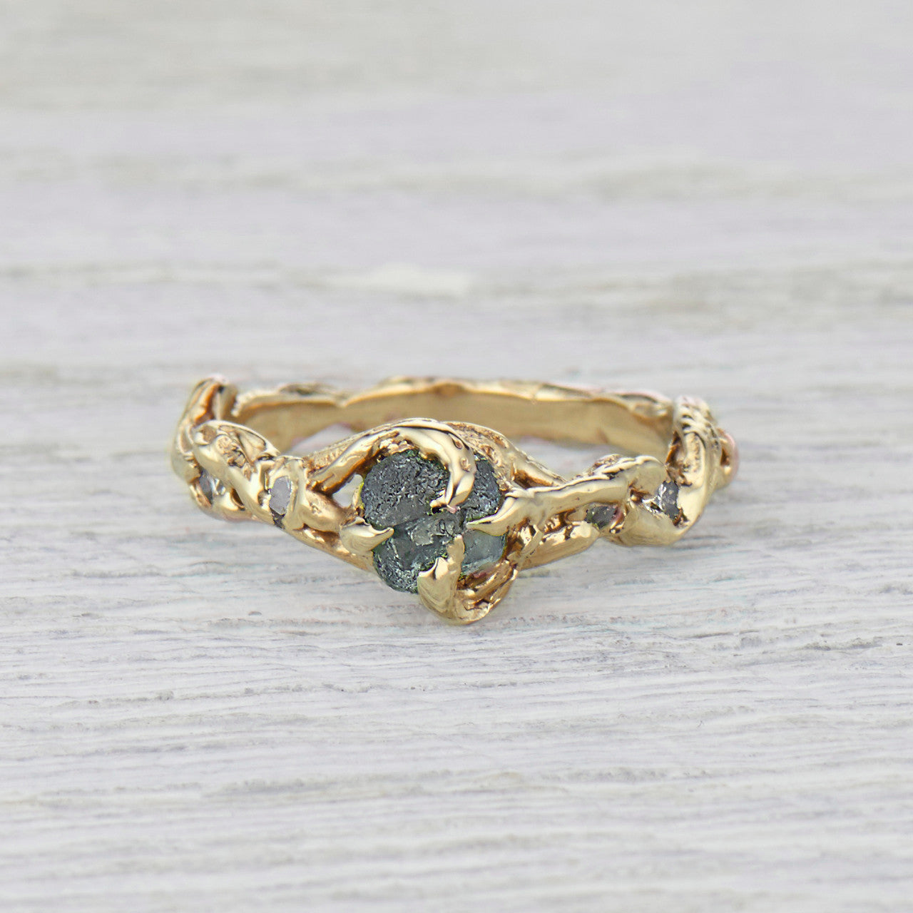 PAYMENTS 1-2 Woodland Solitaire with Organically Faceted Yellow Green Sapphire