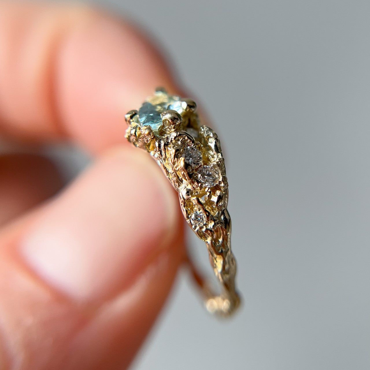 Juniper Aquamarine and Diamond Cluster Ring