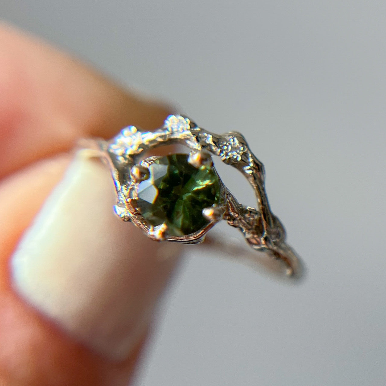 Demi Naples Half Halo w/Green Sapphire