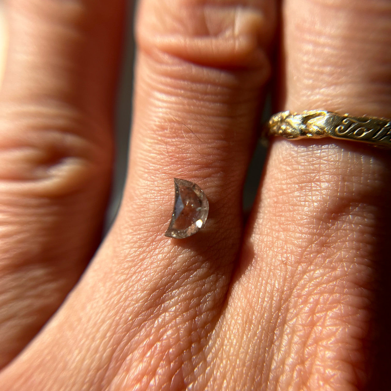 Half Crescent Moon Rose Cut Salt & Pepper Diamond