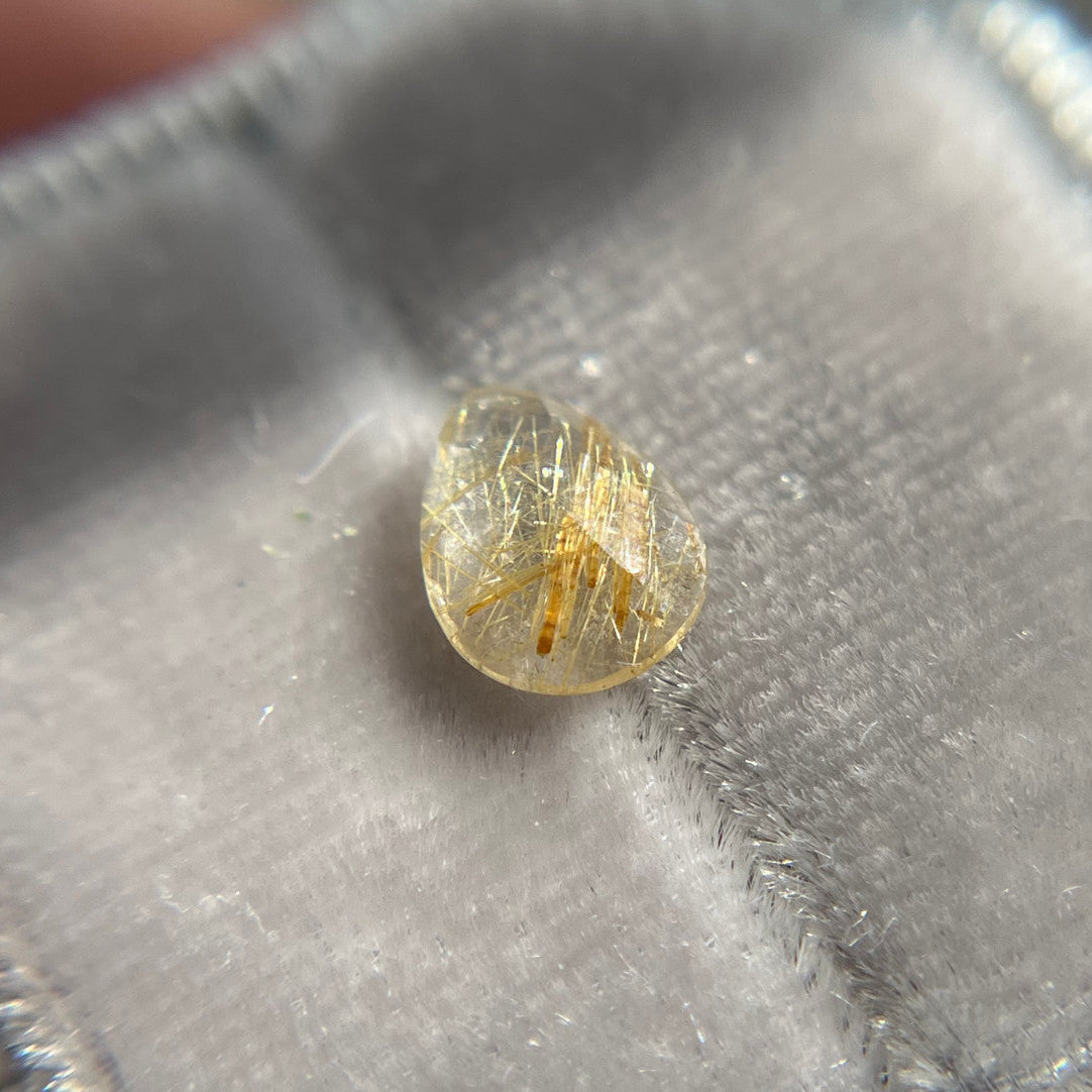 Rose Cut Pear Shaped Gold Straw Rutilated Quartz