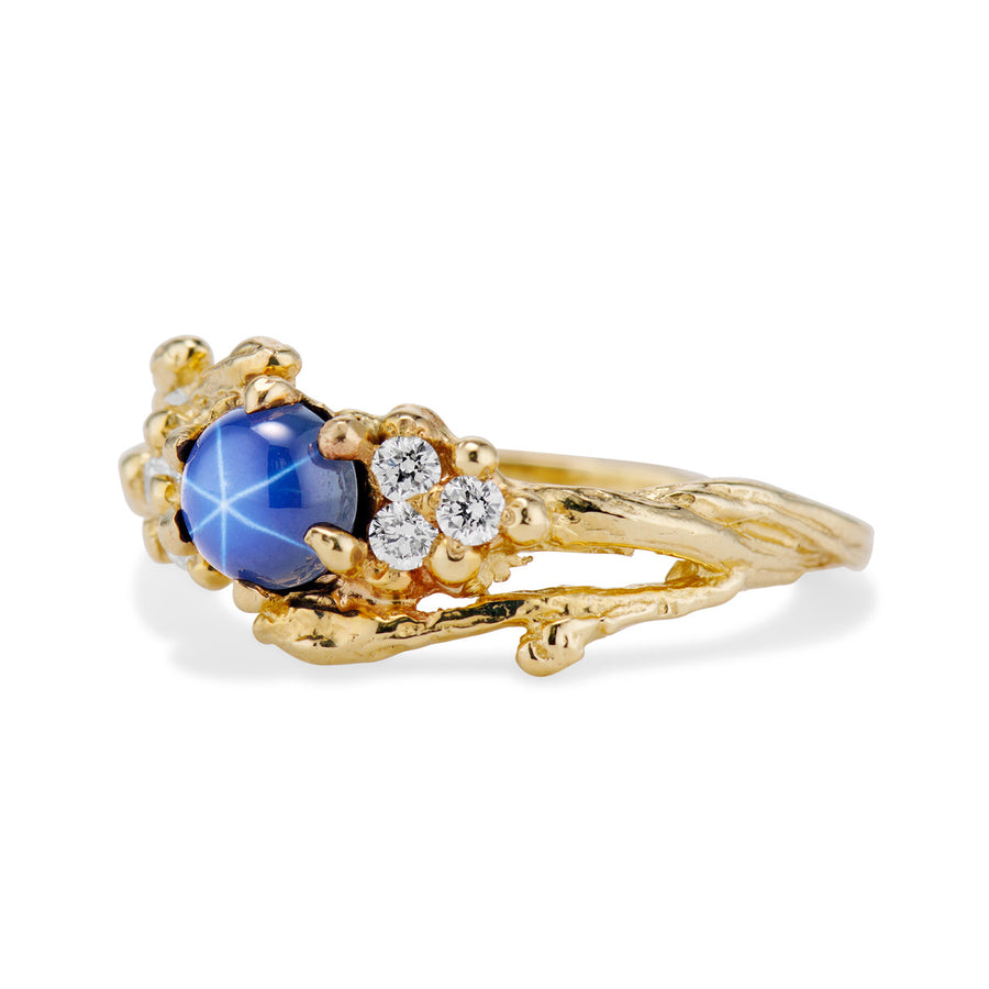 14K Yellow Gold Feyre Star Sapphire Cluster Ring by Olivia Ewing Jewelry