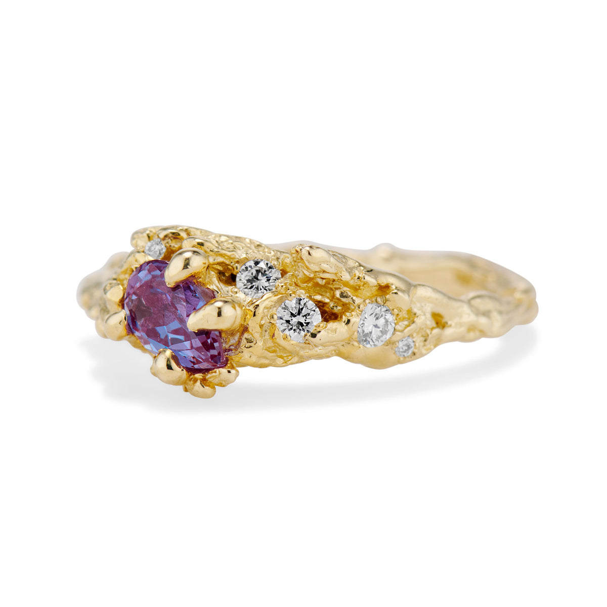 14K Yellow Gold Juniper Alexandrite Cluster Ring by Olivia Ewing Jewelry