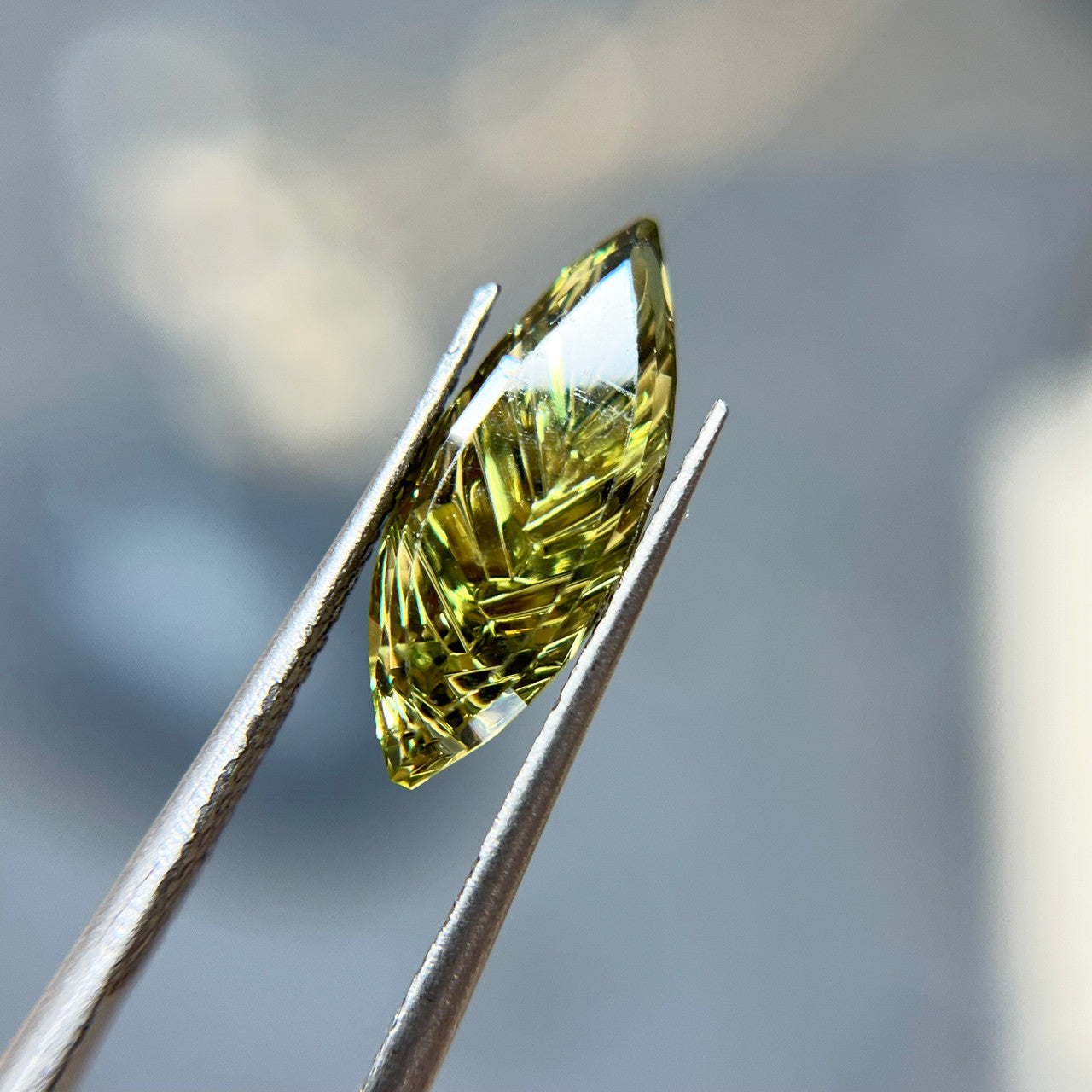 Yellow Green Leaf Sapphire Marquise Dreamscape™ Cut by John Dyer