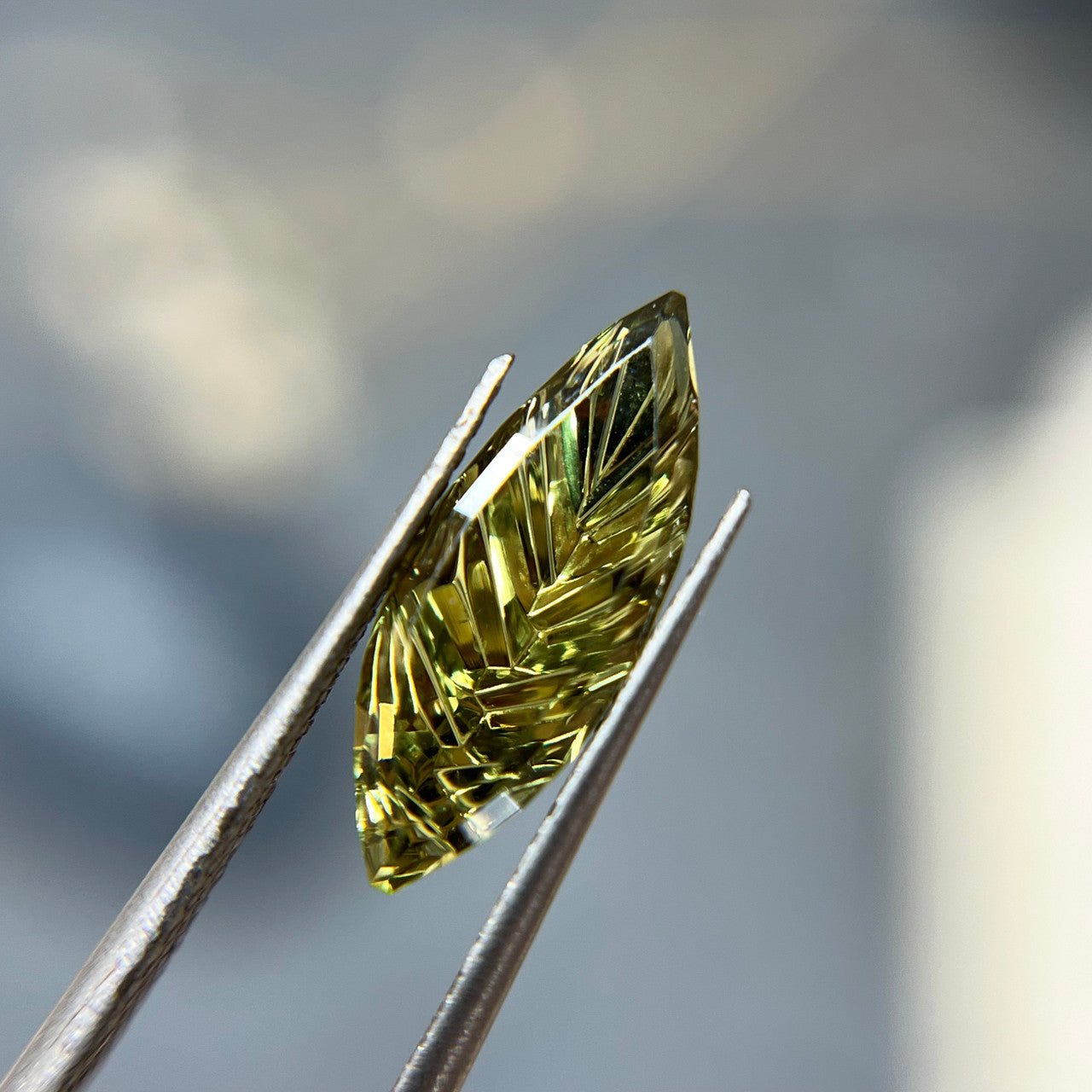 Yellow Green Leaf Sapphire Marquise Dreamscape™ Cut by John Dyer