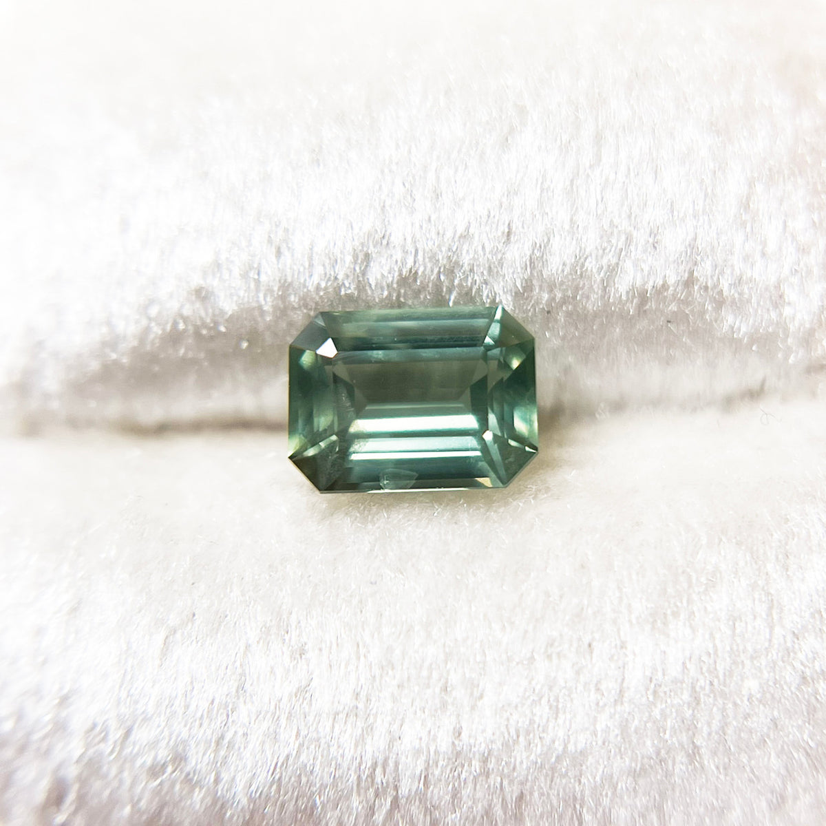 Emerald Cut Sage Green Opalescent Sapphire