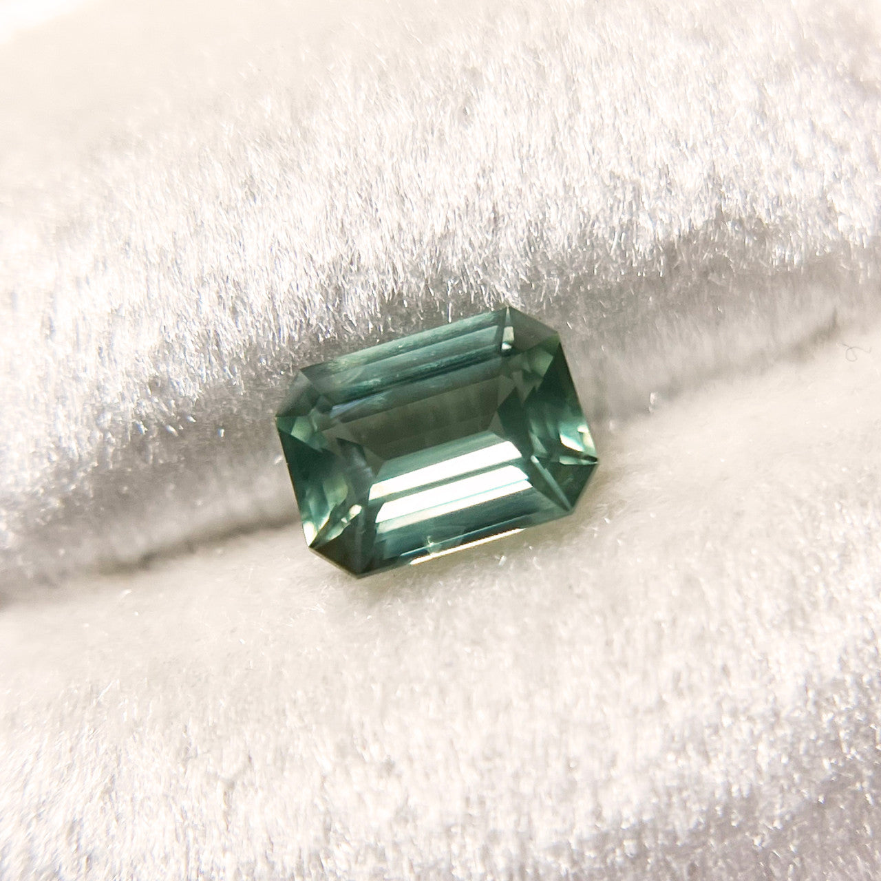 Emerald Cut Sage Green Opalescent Sapphire