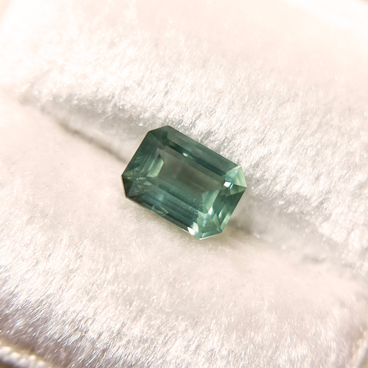 Emerald Cut Sage Green Opalescent Sapphire