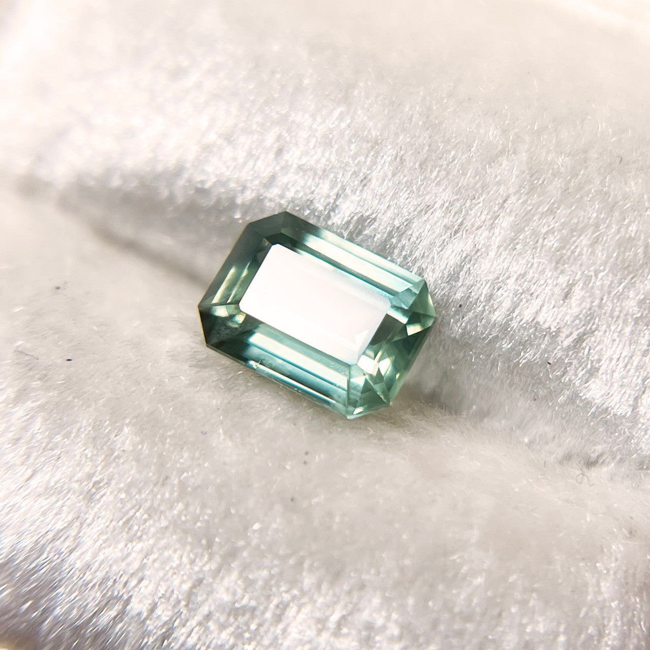 Emerald Cut Sage Green Opalescent Sapphire