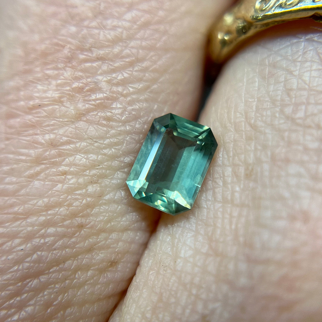 Emerald Cut Sage Green Opalescent Sapphire