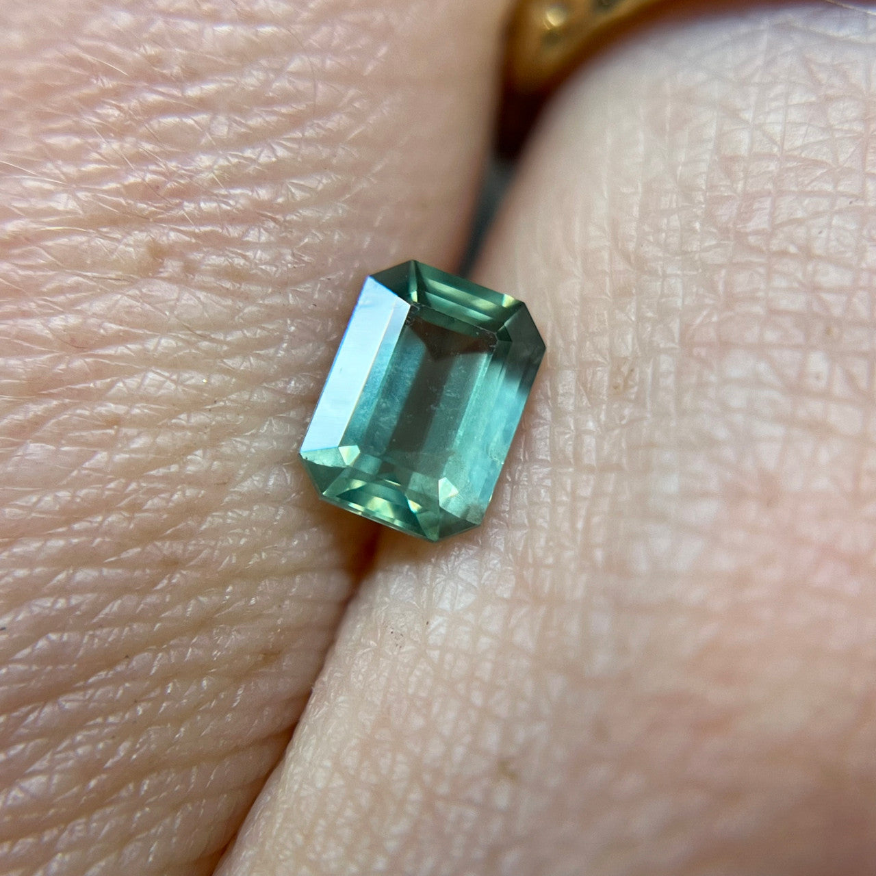 Emerald Cut Sage Green Opalescent Sapphire