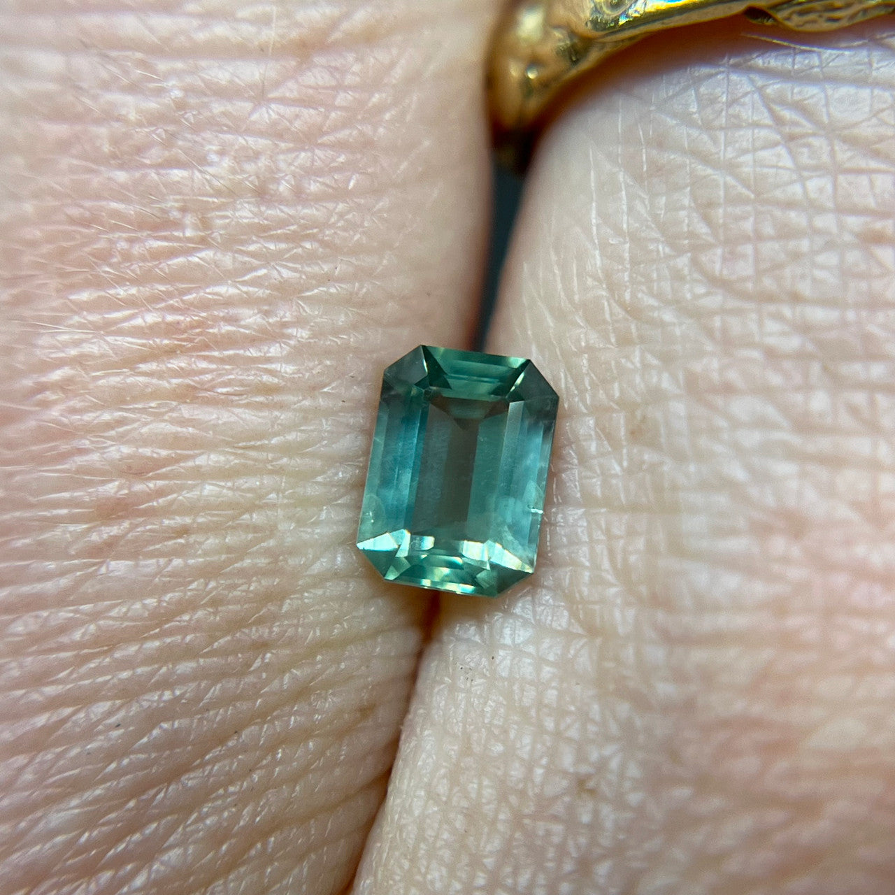 Emerald Cut Sage Green Opalescent Sapphire