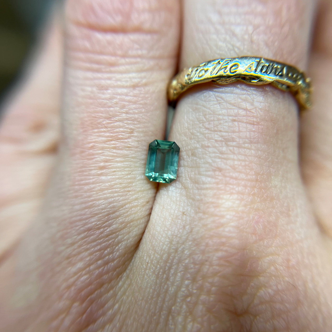 Emerald Cut Sage Green Opalescent Sapphire