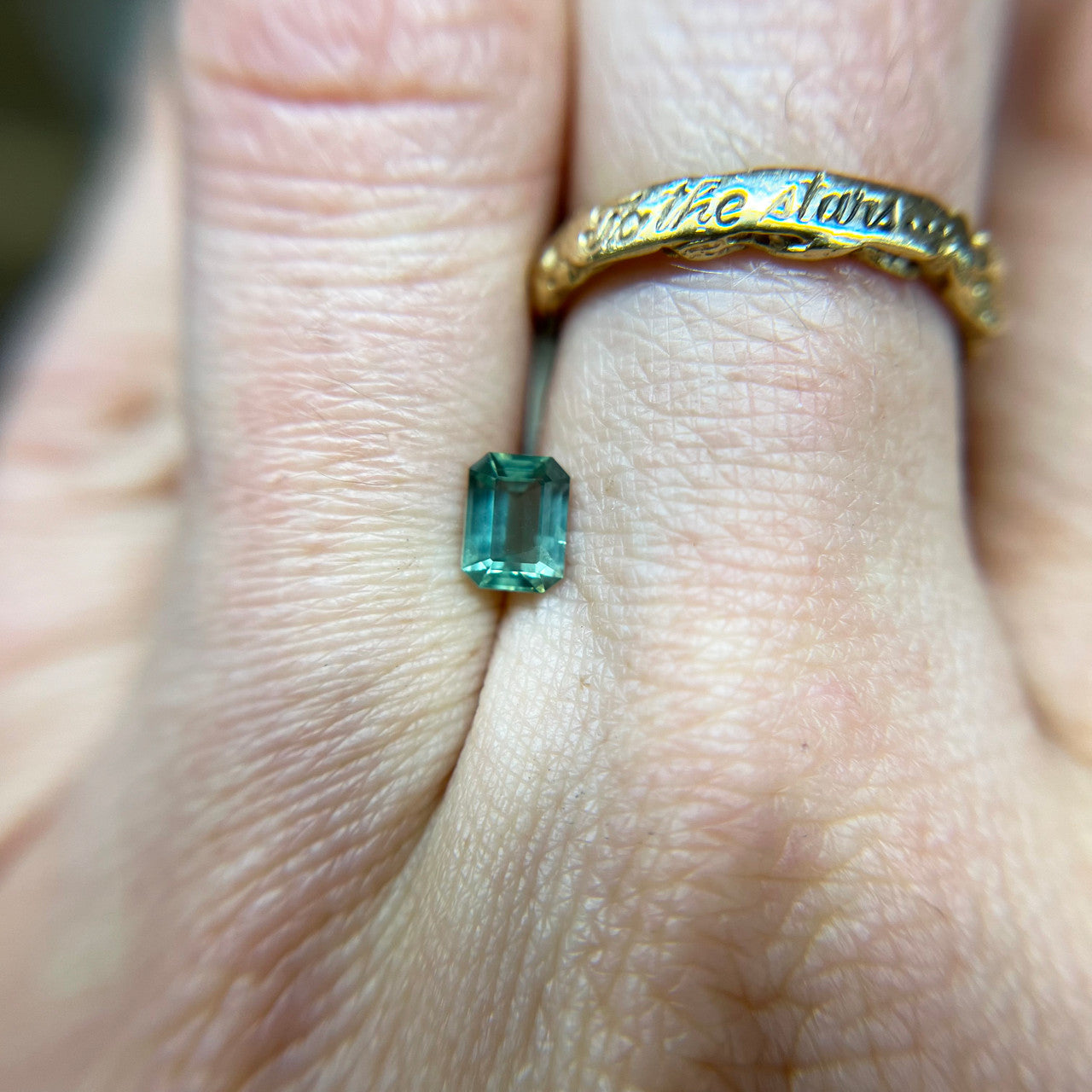 Emerald Cut Sage Green Opalescent Sapphire