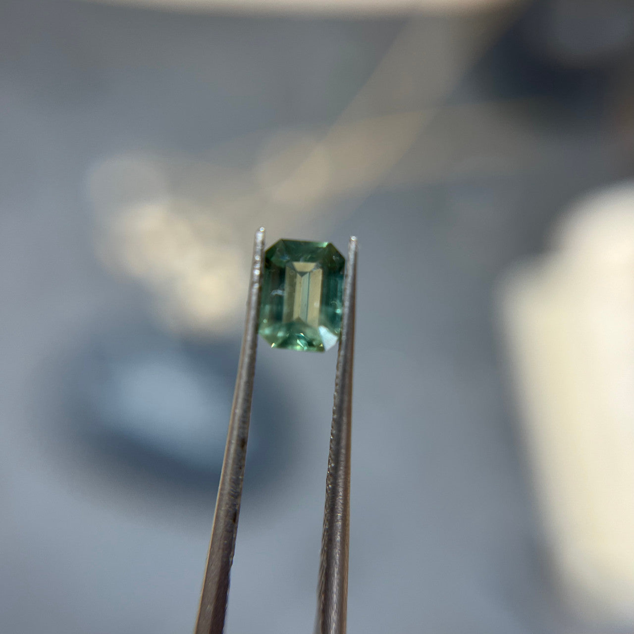 Emerald Cut Sage Green Opalescent Sapphire