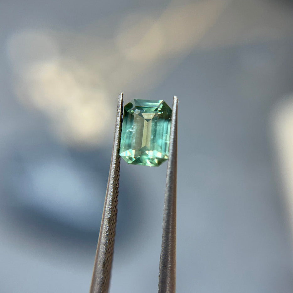 Emerald Cut Sage Green Opalescent Sapphire