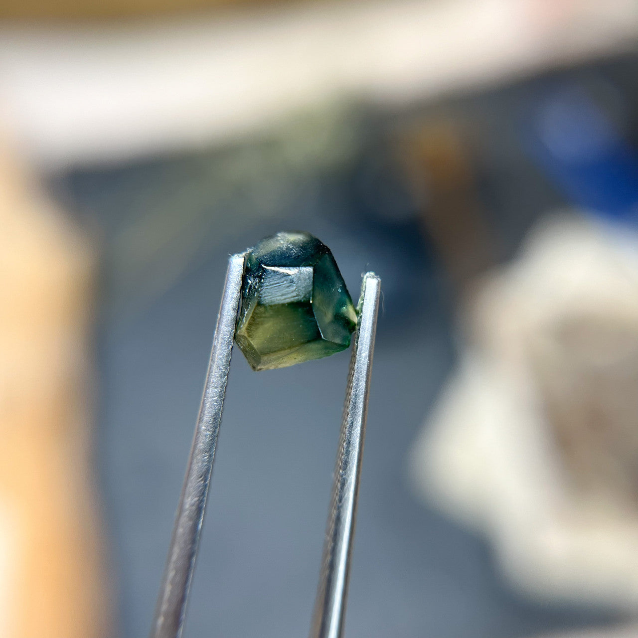 Organically Faceted Parti Color Teal Green Rough Australian Sapphire