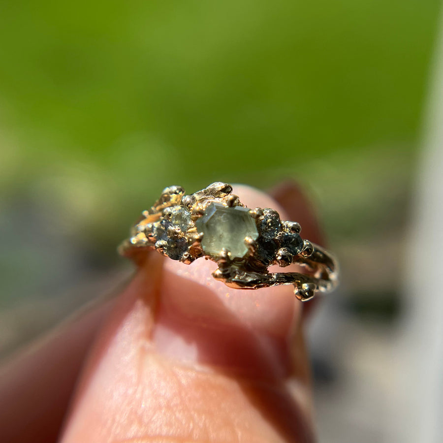 OOAK - Feyre Hexagonal Cut Montana Sapphire Cluster Ring