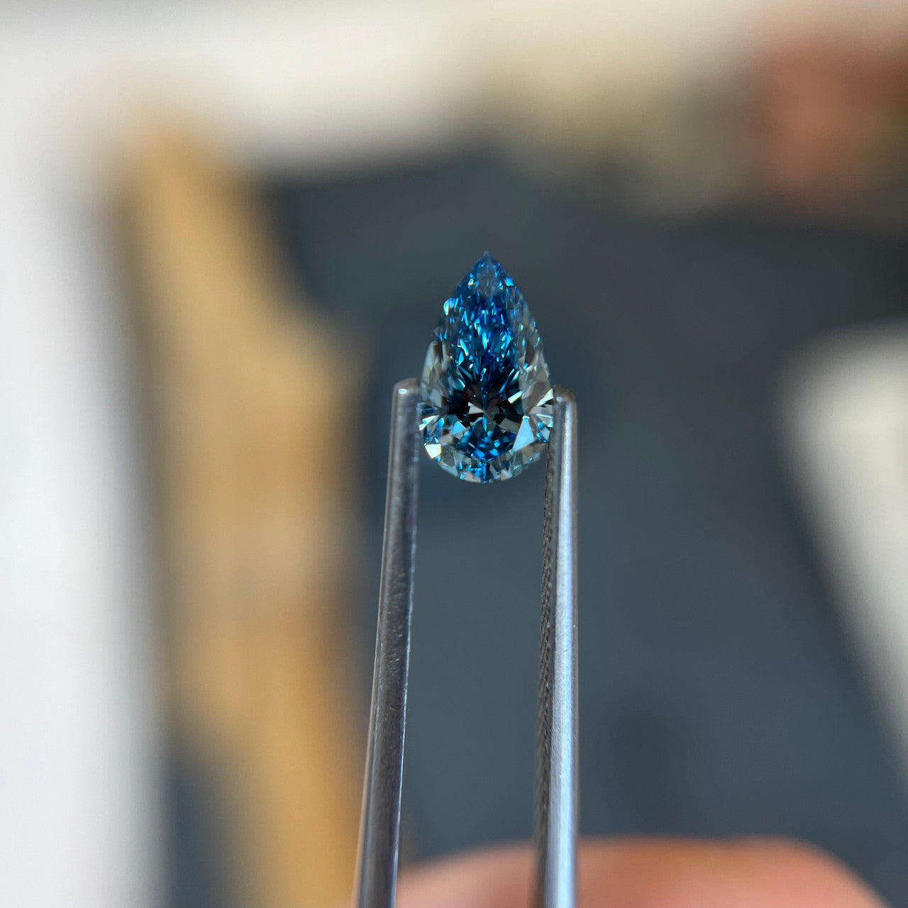 Pear Fancy Vivid Blue Lab Grown Diamond